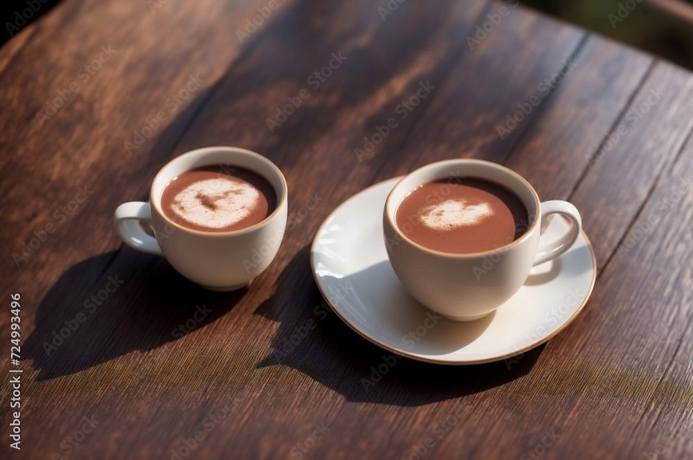Cup of hot chocolate with cinnamon on wooden table, closeup Cup of hot chocolate with cinnamon on wooden table, closeup