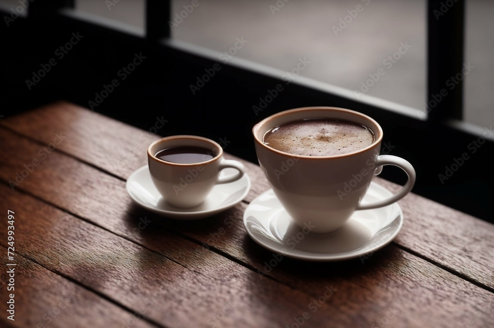 Cup of hot chocolate with cinnamon on wooden table, closeup Cup of hot chocolate with cinnamon on wooden table, closeup