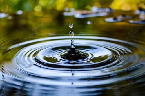 single droplet of water falling into a calm pond  creating ripples of inspiration