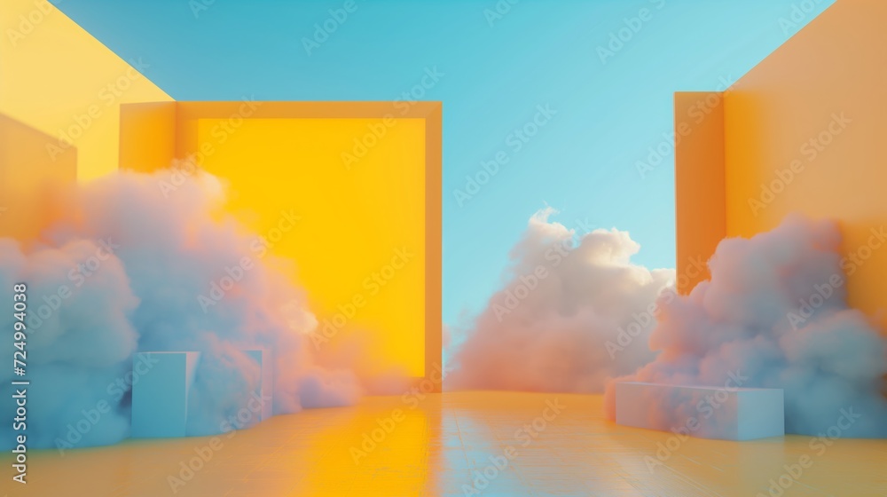 Surreal Cloudscape in Vibrant Hallway - Abstract Concept Art