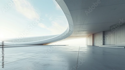 3d render of abstract futuristic architecture with empty concrete floor. Scene for car presentation. © Zahid