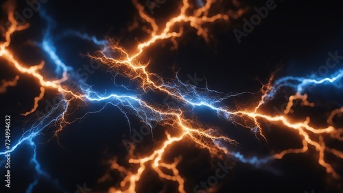 explosion background loop A blue and orange lightning bolt with a fractal shape on a black background 