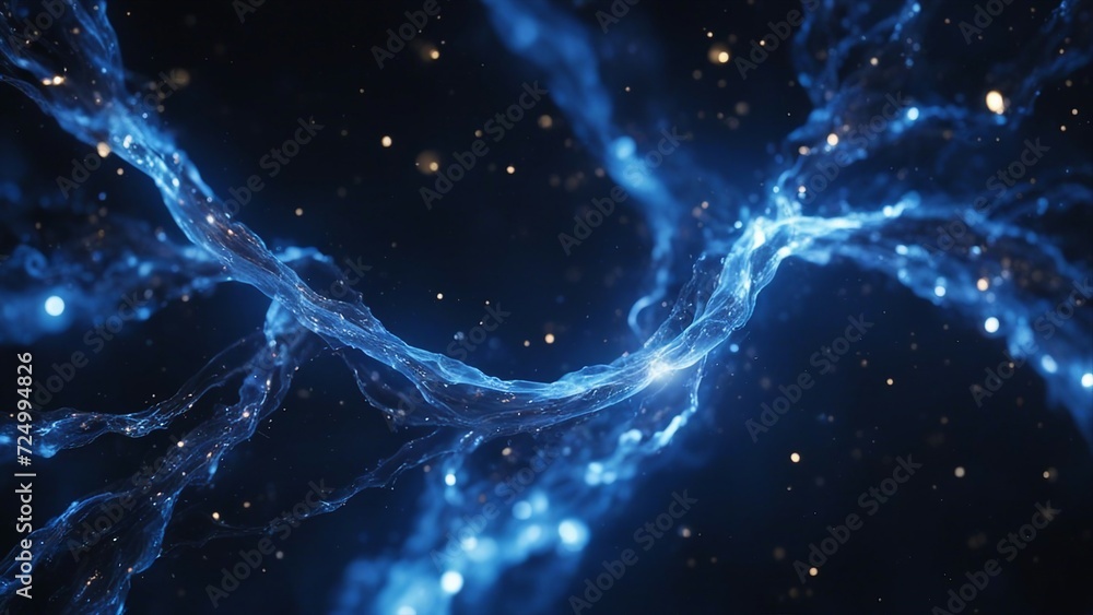 abstract blue background with stars  A blue plasma stream with glowing particles and sparks  ,                                            