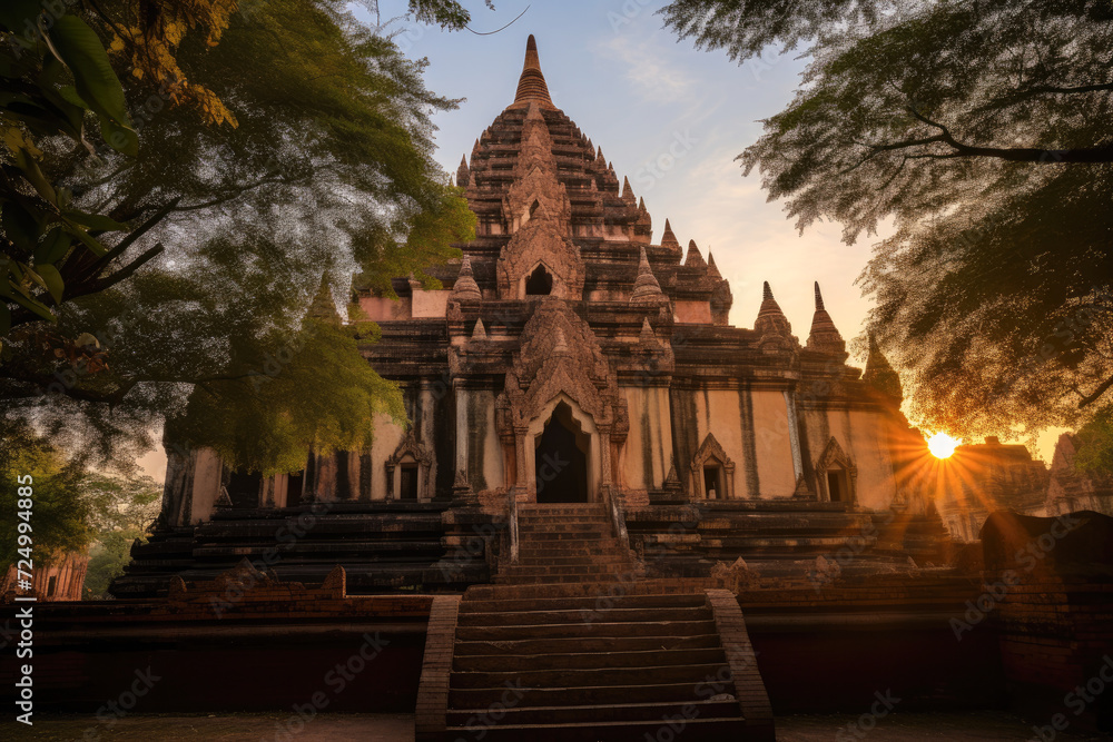 Ancient pagodas at sunset in Bagan, Myanmar (Burma)