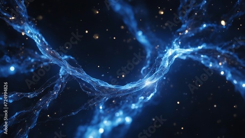 abstract blue background with stars A blue plasma stream with glowing particles and sparks , 