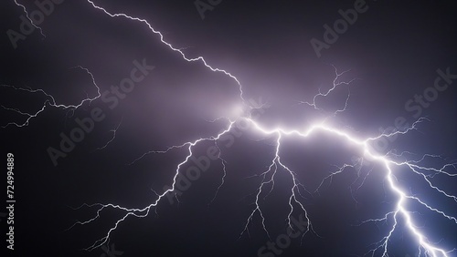 lightning in the night  A bright white electricity lightning flash thunder isolated on a dark black background  