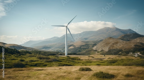 Wind turbine in field on sunny day