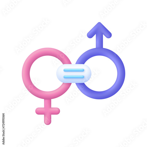 3D Gender icon. Equality between men and women. Gender equality and tolerance. Symbol of gender equality