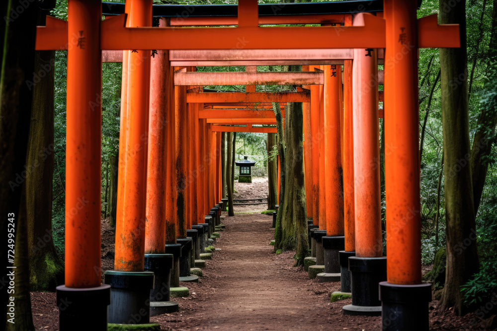Red torii gates in Fushimi Inari Shrine, Kyoto, Japan