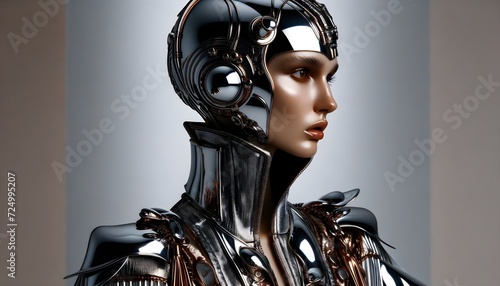 portrait of a female robot with human face