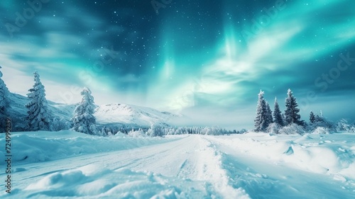 Snow_mountain_landscape_with_Northern_Lights © Sasikharn