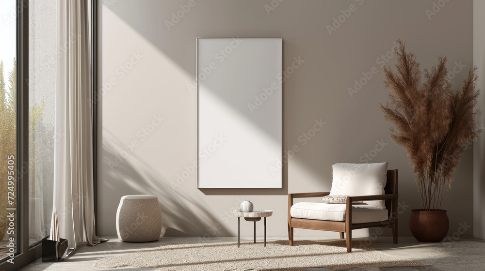 Frame mockup, reflective glass, mockup poster on the wall of living room. Interior mockup. Apartment background. Modern interior design, Generative Ai. Frame mockup, reflective glass, mockup poster on the wall of living room. Interior mockup. Apartment background. Modern interior design, Generative Ai.