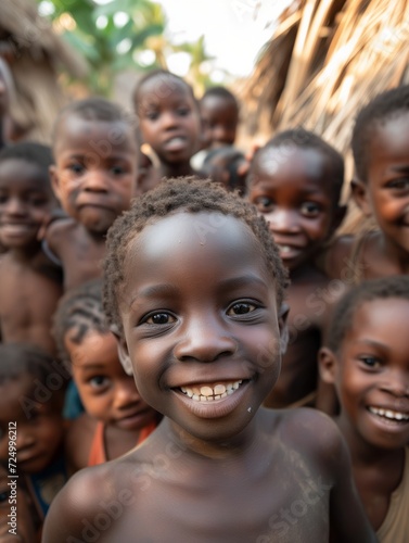 Delightful Group of Children Sharing Laughter in a Village