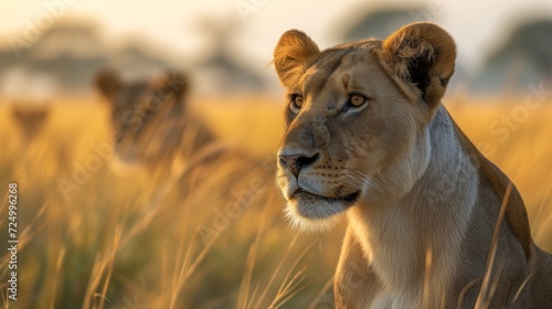 Lioness Gazing into Distance at Dusk