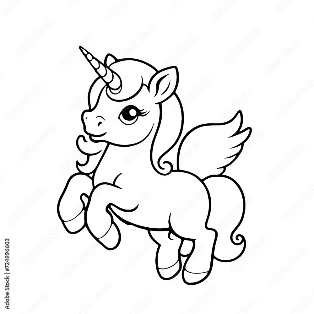 Cute baby unicorn Pegasus - coloring book for kids