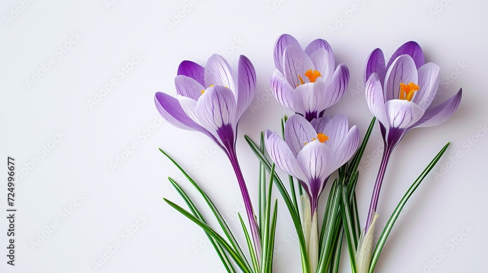 Fototapeta premium crocuses on a white background with space for text.