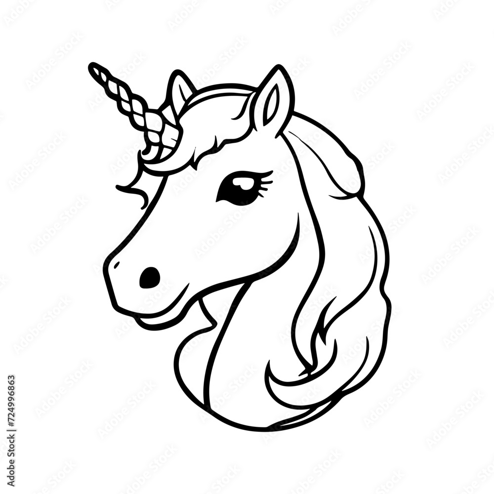 Cute unicorn head portrait - coloring book for kids