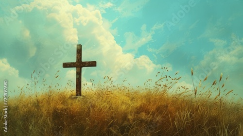 cross in the field illustration. photo
