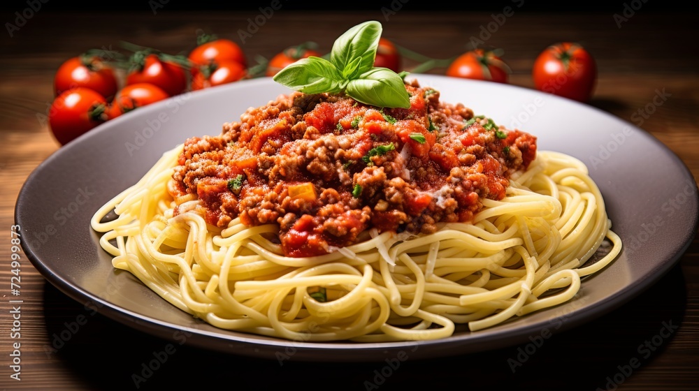 Plate of Spaghetti With Meat Sauce and Tomatoes Plate of Spaghetti With Meat Sauce and Tomatoes
