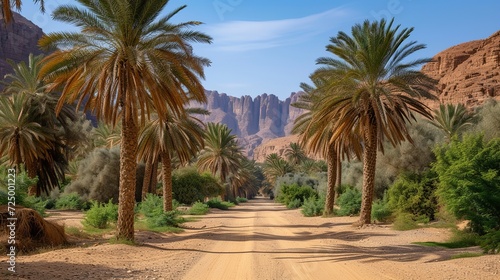 Palm trees on the Heritage Trail in Alula Oasis, Alula, Kingdom of Saudi Arabia photo