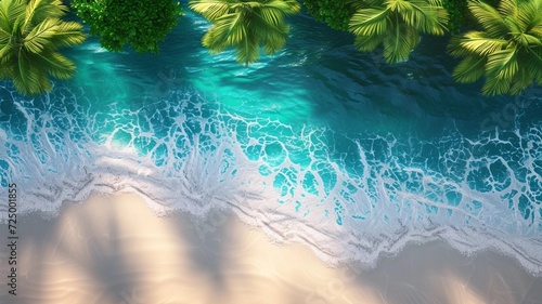 Tropical_Shoreline_with_Lush_Palm_Trees_and_Waves © Dumrongkait