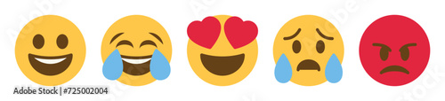 Social Media Reaction Emojis Icon Set - Like, Love, Haha, Wow, Sad, Angry Symbols