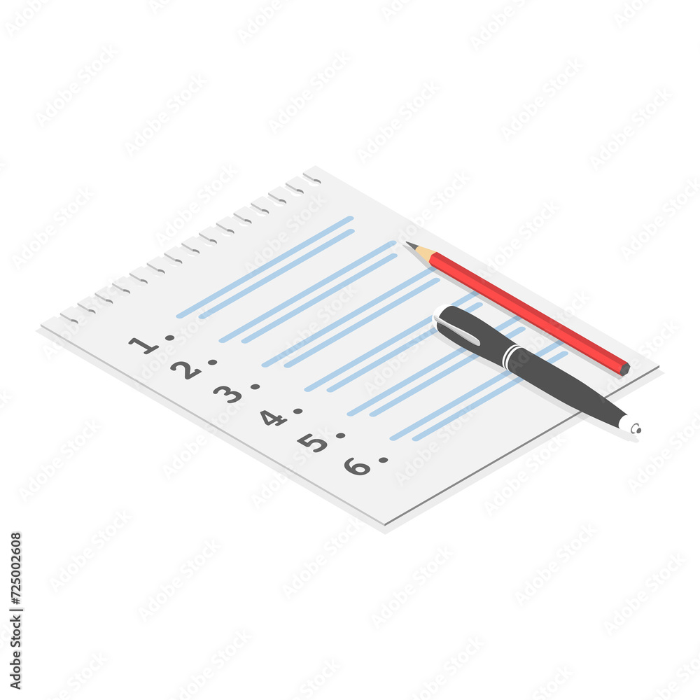 3D Isometric Flat Set of Notes and Paper Stationeries. Item 6 3D Isometric Flat Set of Notes and Paper Stationeries. Item 6