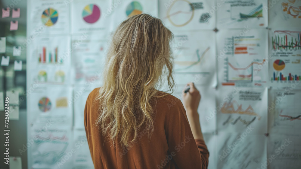 Woman Standing in Front of Whiteboard With Papers Woman Standing in Front of Whiteboard With Papers
