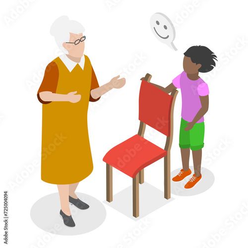 3D Isometric Flat  Illustration of Child Behavior. Item 4