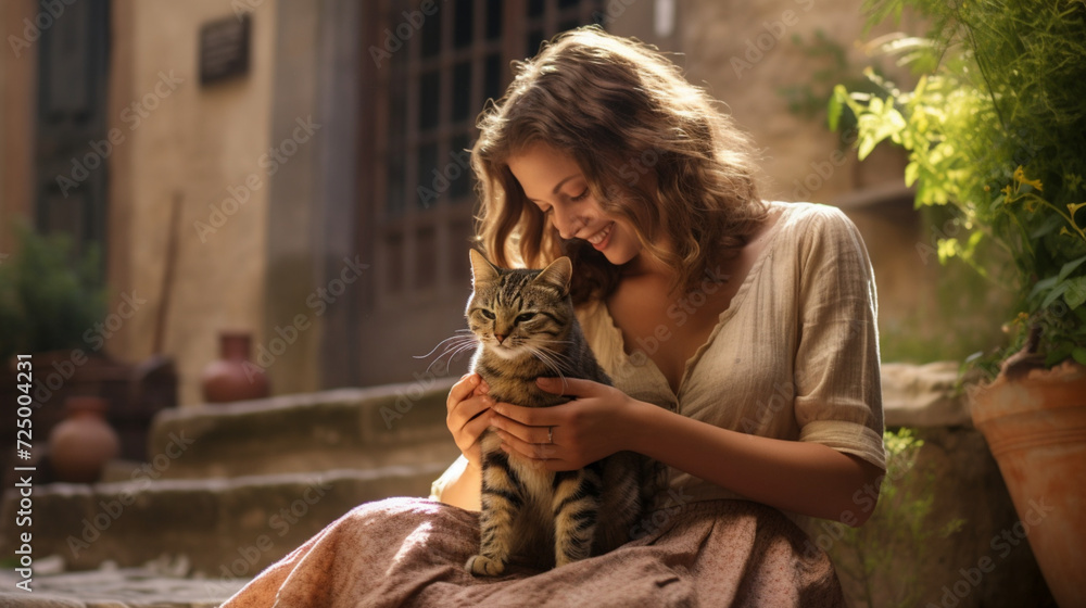 A woman with cat 