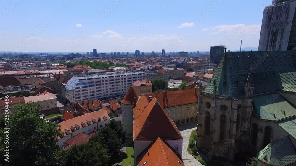 Cityscape and Zagreb Cathedral with Archbishops Palace at spring sunny day Cityscape and Zagreb Cathedral with Archbishops Palace at spring sunny day