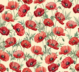Seamless watercolor pattern with poppies.