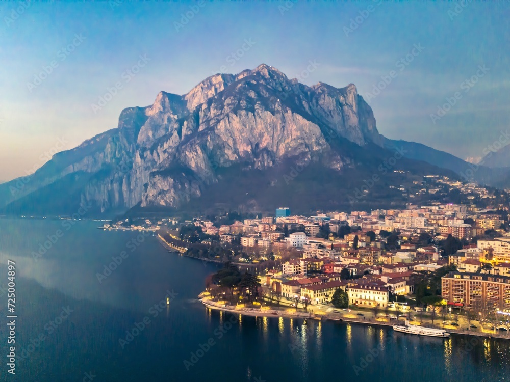 Obraz premium Majestic Lecco: A Twilight Embrace by Lake Como