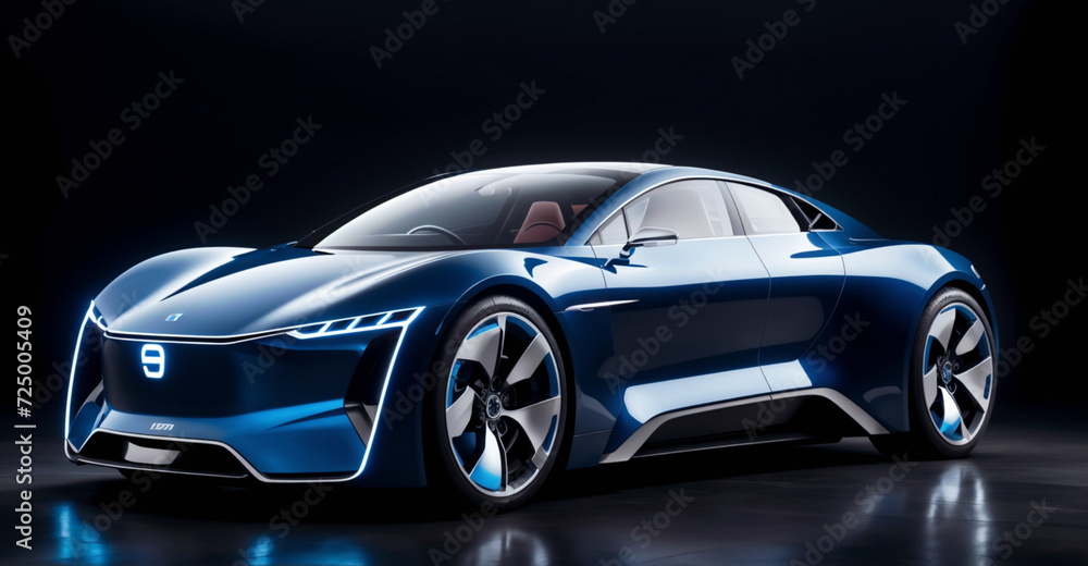 blue futuristic electric car