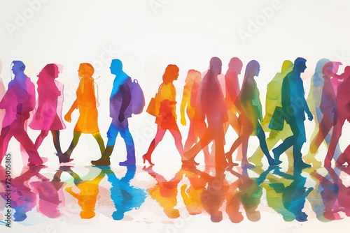 People of all colors walking together, inclusive business mindset values dignity and respect for all individuals photo