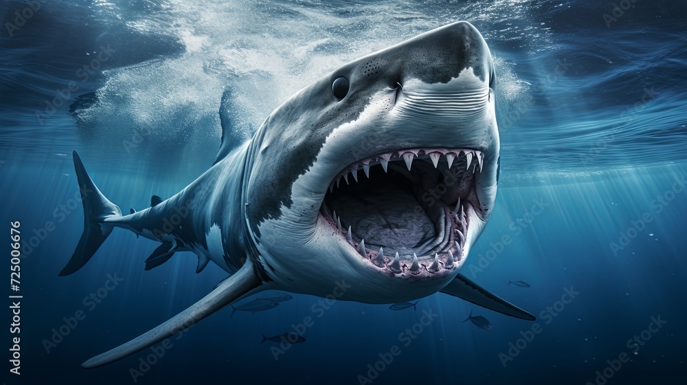 Obraz premium Great White Shark Exhibiting Open Mouth
