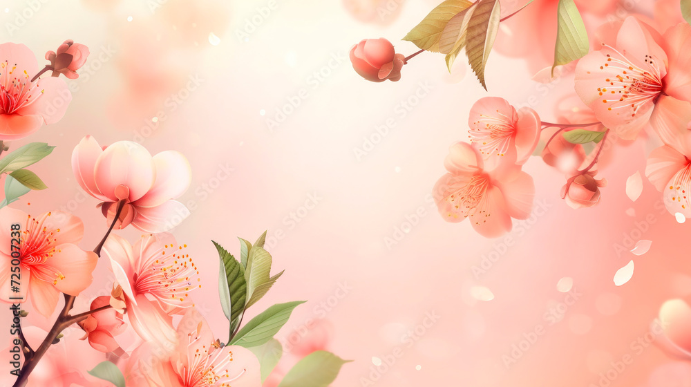 peach-pink background in a delicate style, with flowers, with space for text
