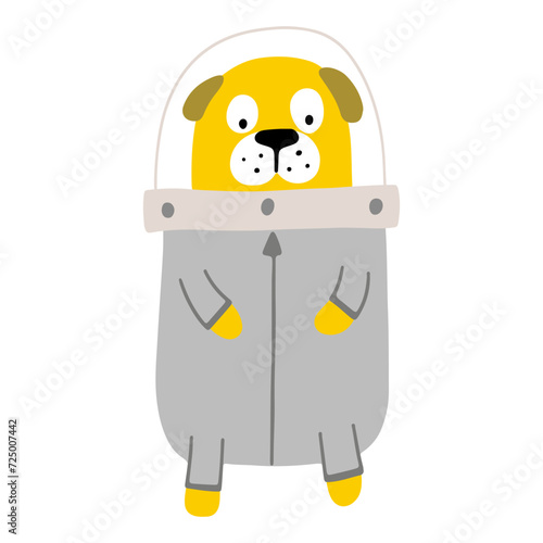 Cute dog in an astronaut suit, cute vector flat illustration.