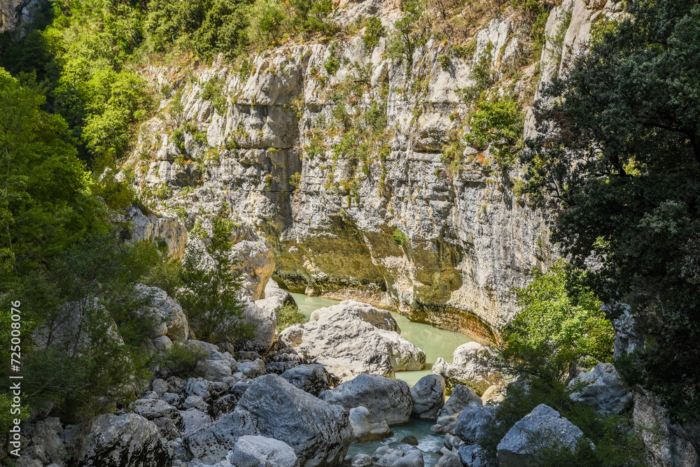 Beautiful rocks in the Verdon canyon in France on a sunny day.
