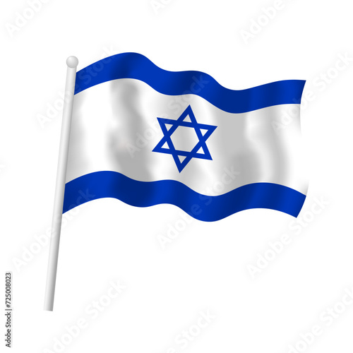 Israel flag on flagpole waving in wind. Vector isolated illustration of Israeli flag with blue hexagram, star of David