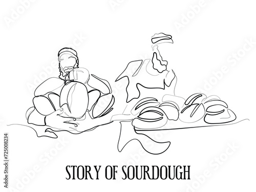 Hand drawn line art vector of Bakers . Sourdough Bread making art. Professionals line art vectors.