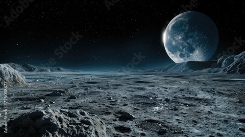 Cosmic Moon Expedition  Embark on a space odyssey with an image capturing the desolate beauty of the lunar surface