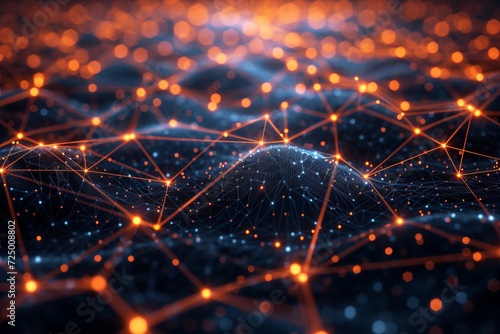 Network connection data structure meets IT, merging with big data visualization in a seamless blend of technology. Enhance insights with immersive 3D rendering.