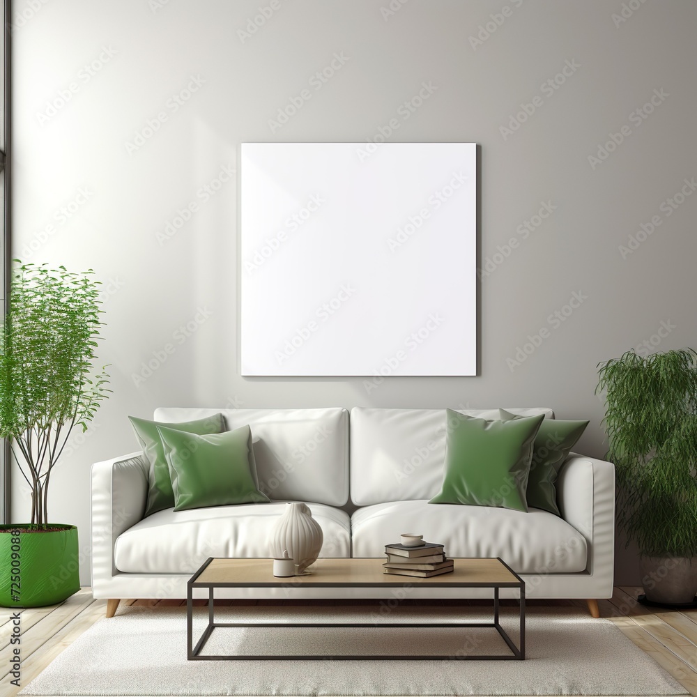 mock up posters frame on wall in modern interior background, living room