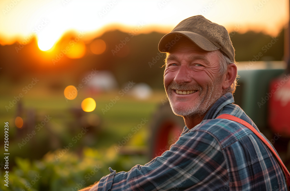 Obraz premium smiling farmer with tractor