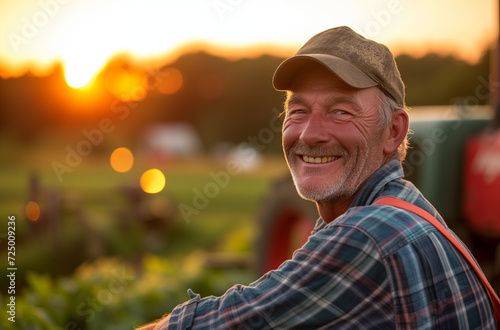 smiling farmer with tractor