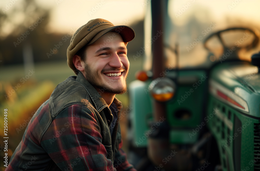 smiling farmer with tractor smiling farmer with tractor