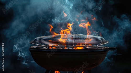 stage for outdoor cooking with fired barbecue on a black background.