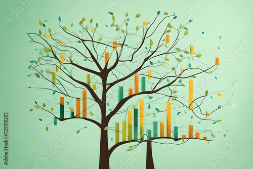 An abstract representation of financial growth with a tree made of interconnected bar graphs.