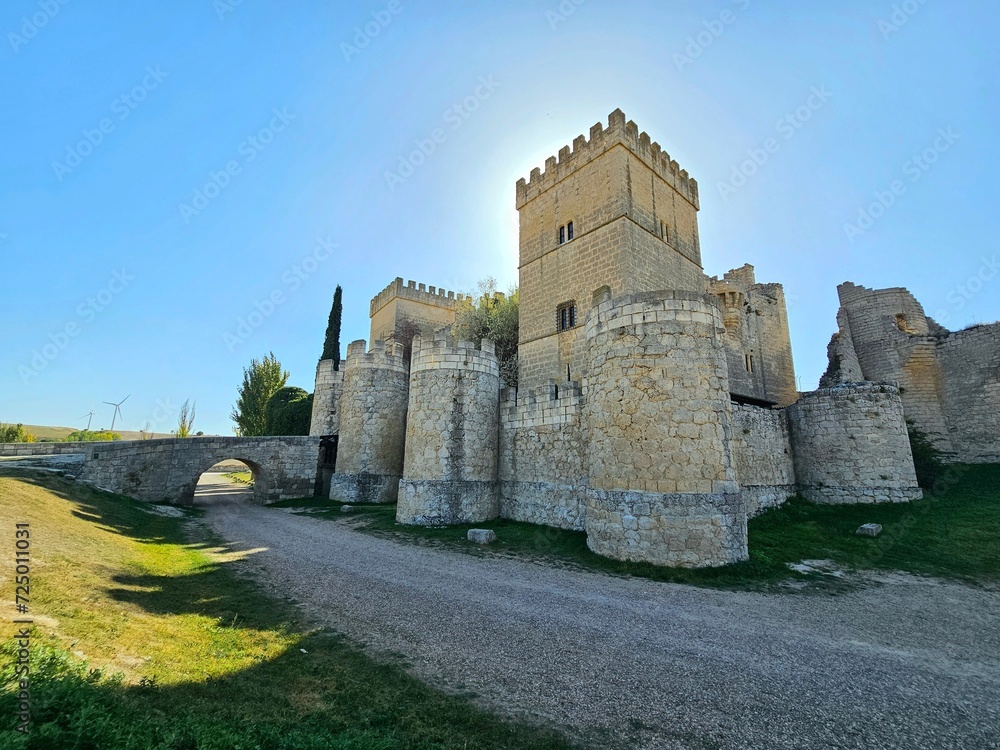 View of the Ampudia castle in the province of Palencia.
